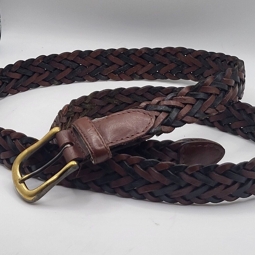Unisex Dark Brown Woven Braided Leather Belt Brass Hardware Western 42in 34/85